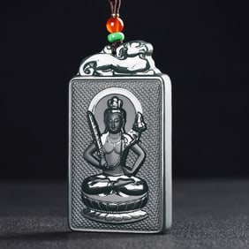 An Exquisite Cyan jade Statue of Bodhisattva Pendant