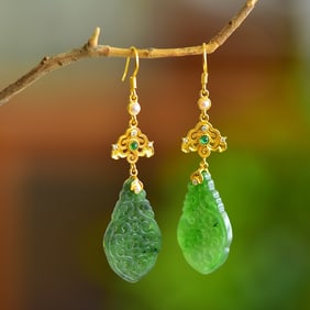 A Pair of Exquisite Sterling Silver-Gold Plated Inlaid Jasper Earrings,Inlaid Diamond