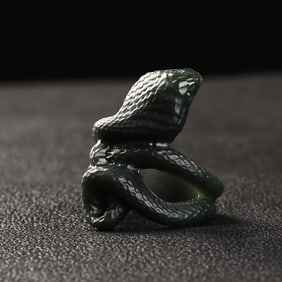 An Exquisite Cyan jade Snake Head Thumb Ring