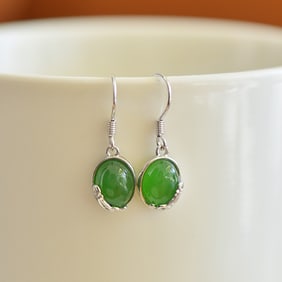 A Pair of Exquisite Sterling Silver-Gold Plated Inlaid Jasper Earrings