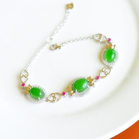 An Exquisite Sterling Silver Inlaid Jasper Bracelet,Inlaid Diamond