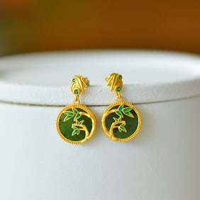 A Pair of Exquisite Sterling Silver-Gold Plated Inlaid Jasper Earrings