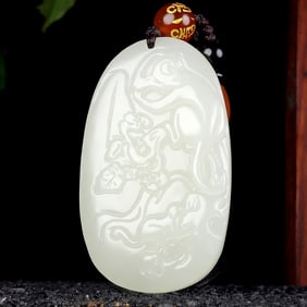 An Exquisite White Jade Monkey Pattern Pendant