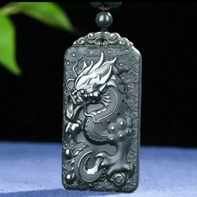An Exquisite Cyan jade Dragon Pattern Pendant