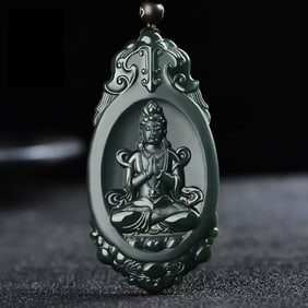 An Exquisite Cyan jade Statue of Avalokitesvara Pendant
