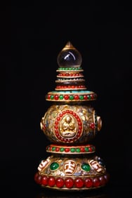 An Exquisite Crystal Inlaid Gems Pagoda
