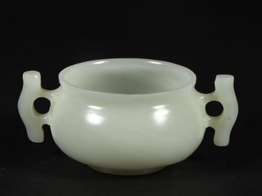 An Exquisite White Jade Double-Ears Censer