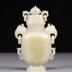 A Exquisite White Jade Double-Ears Vase