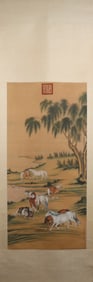 A Chinese Vertical Scroll Ink Painting of Horse on Silk