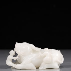 A Exquisite White Jade Buffalo Ornament