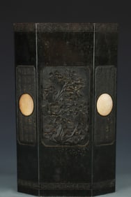 An Exquisite Jasper Flower Pattern with poem Brush Pot