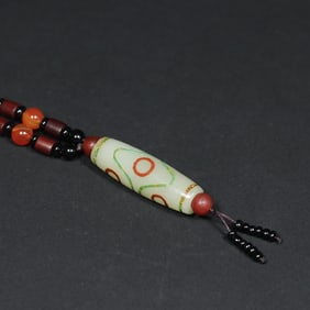 An Exquisite White Jade Inlaid Turquoise Inlaid Dzi Bead Pendant