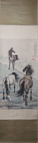 A Chinese Vertical Scroll Ink Painting of Horse on Paper