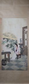 A Chinese Vertical Scroll Ink Painting of Character and Story on Paper