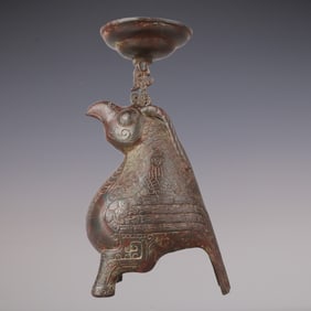 An Exquisite Bronze With Inscription Bird-Shaped Candlestick