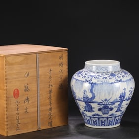 An Exquisite Blue and White Lotus Pattern Character and Story Pattern Jar