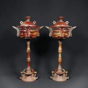A Pair of Exquisite White Jade Censer Ornament