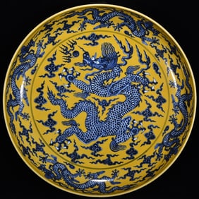 An Exquisite Blue and White Dragon Pattern Plate