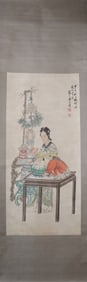 A Chinese Vertical Scroll Ink Painting of Character and Story on Paper