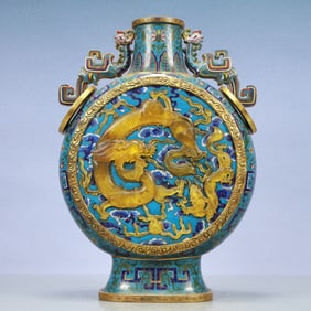 A Exquisite Cloisonne Lotus Pattern Dragon Pattern Double-Ears Vase