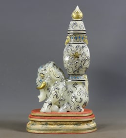 An Exquisite White Jade Painted Color Elephant -Shaped Vase