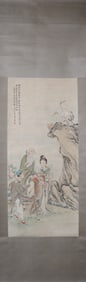 A Chinese Vertical Scroll Ink Painting of Character and Story on Paper