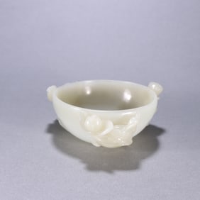 An Exquisite White Jade Flower and Bird Pattern Cup