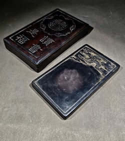 An Exquisite Bats and Peach Pattern with poem Inkstone