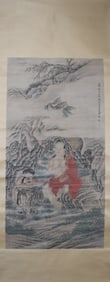 A Chinese Vertical Scroll Ink Painting of Statue of Arhat on Paper
