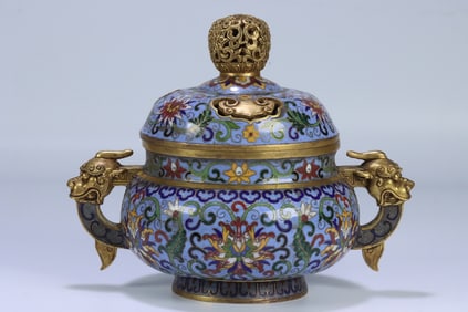 An Exquisite Cloisonne Lotus Pattern Double-Ears Censer