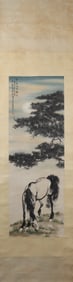 A Chinese Vertical Scroll Ink Painting of Horse on Paper