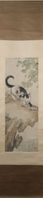A Chinese Vertical Scroll Ink Painting of Cat on Paper