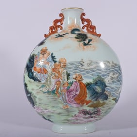 An Exquisite Famille-Rose Character and Story Pattern Double-Ears Vase