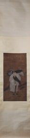 A Chinese Vertical Scroll Ink Painting of Character and Story on Silk
