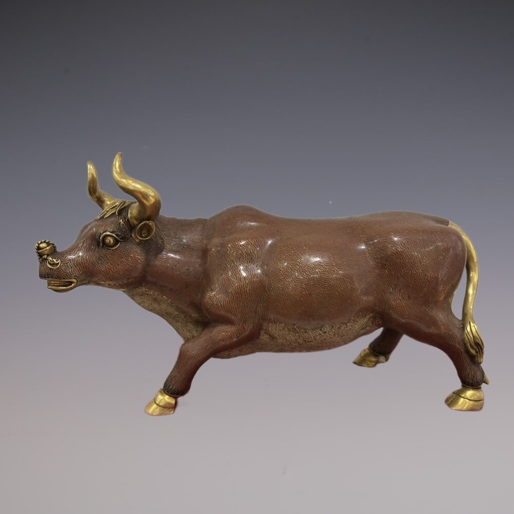 An Exquisite Cloisonne Buffalo Ornament: An Exquisite Cloisonne Buffalo Ornament Qing Dynasty, China Qianlong Four-character Mark Size:11inx19.7in Weight:9.8kg景泰蓝牛气冲天 中国清&