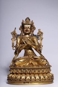 An Exquisite Gilt Bronze Statue of Manjusri