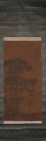 A Chinese Vertical Scroll Ink Painting of Landscape on Silk
