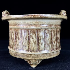 An Exquisite Ru yao Double-Ears and Tripod Censer