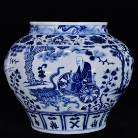 An Exquisite Blue and White Lotus Pattern Character and Story Pattern Jar