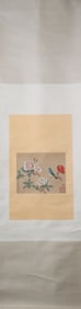 A Chinese Vertical Scroll Ink Painting of Flower and Bird on Silk