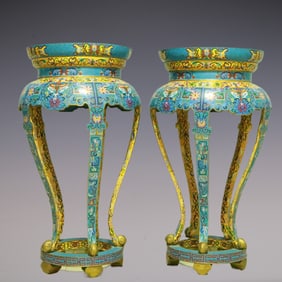 A Pair of Exquisite Cloisonne Lotus Pattern Chair