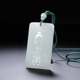 An Exquisite White Jade Statue of Avalokitesvara Pattern Brand