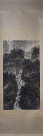 A Chinese Vertical Scroll Ink Painting of Landscape on Paper