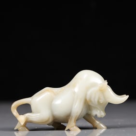 A Exquisite White Jade Buffalo Ornament