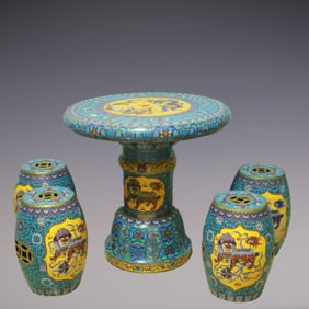 A Set of Fine Cloisonne Lotus Pattern Eight Treasures Pattern Dragon Pattern Lion Pattern Tables and