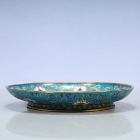 A Exquisite Cloisonne Flower Pattern Dragon Pattern Seawater Pattern Plate