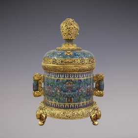 An Exquisite Cloisonne Lotus Pattern Double-Ears and Tripod Censer