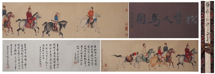 A Chinese Hand Scroll Ink Painting of Character and Story on Paper