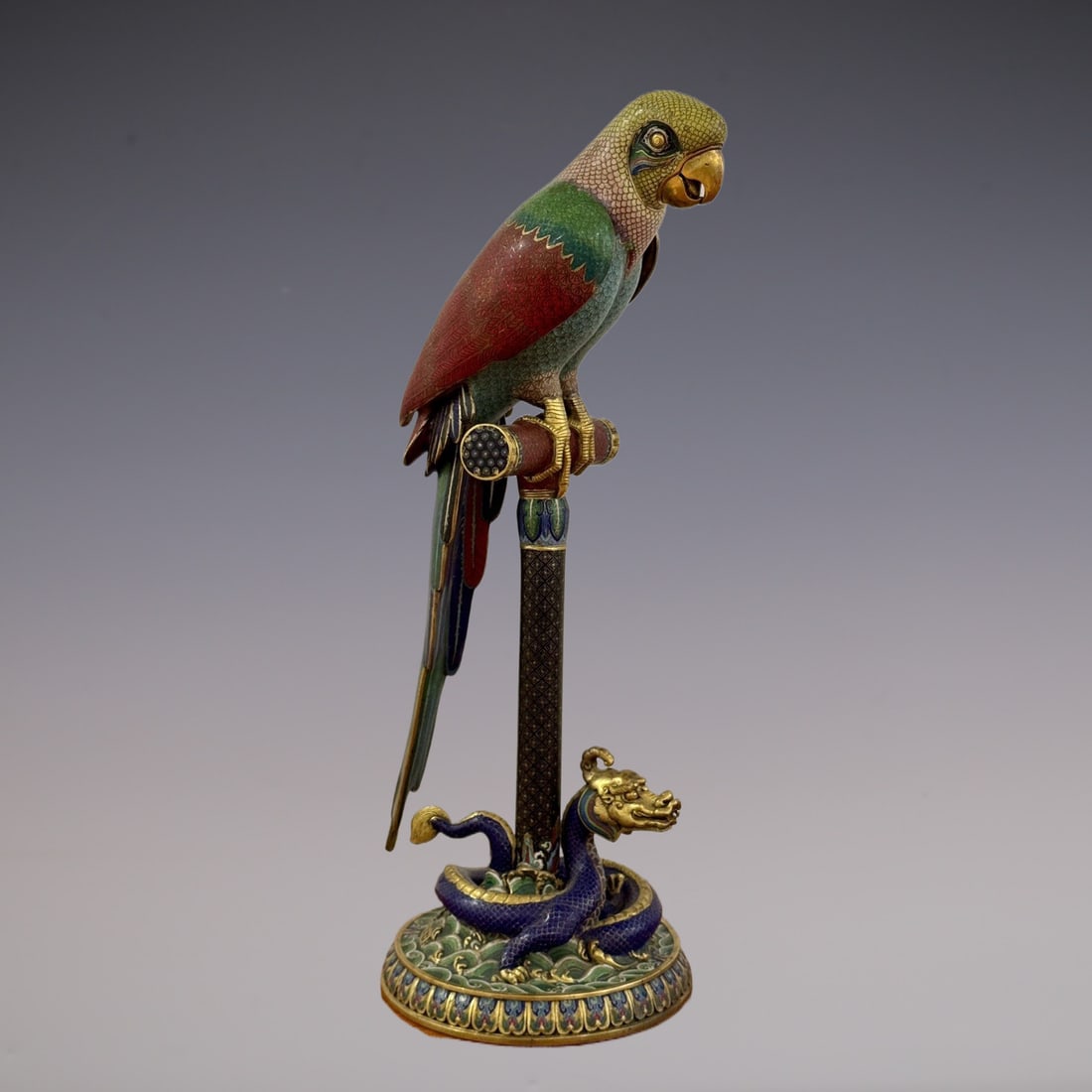 An Exquisite Cloisonne Bird Ornament: An Exquisite Cloisonne Bird Ornament Qing Dynasty, China Qianlong Six-character Mark Size:29.1inx10.6in Weight:18kg景泰蓝龙架鹦鹉 中国清