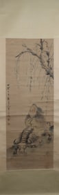 A Chinese Vertical Scroll Ink Painting of Character and Story on Paper